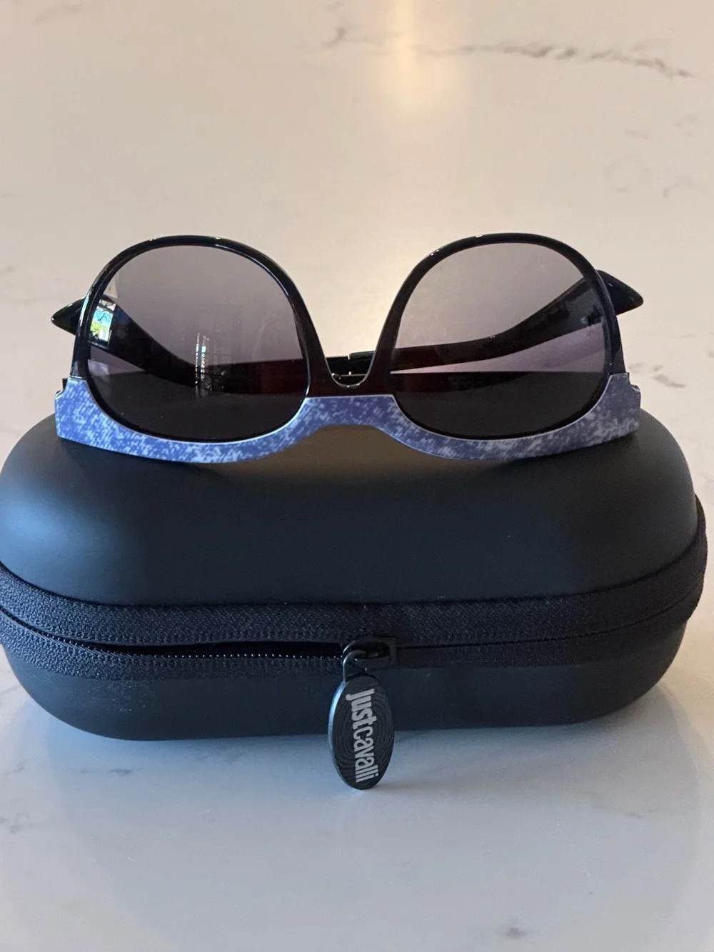 Just Cavalli Women's JC501S Sunglasses Black Denim Square Cat Eye Shades